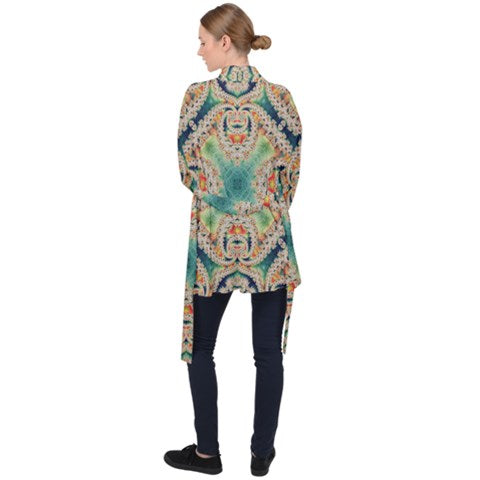 Cyan Fractal | Velour Kimono | Mid-Length