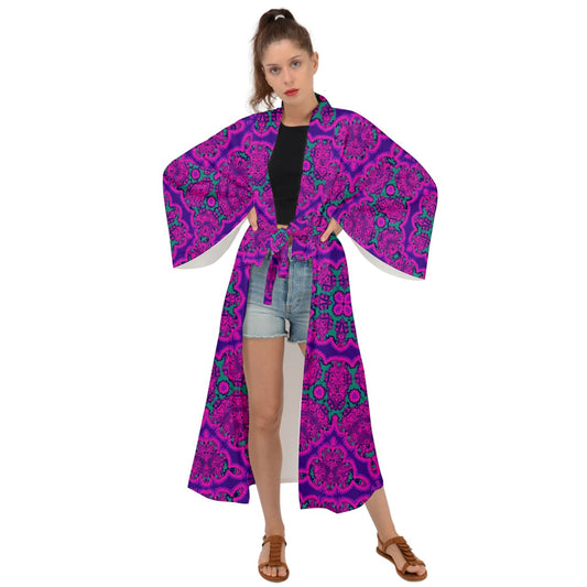 Morrocan Tile - Purple Maxi Kimono