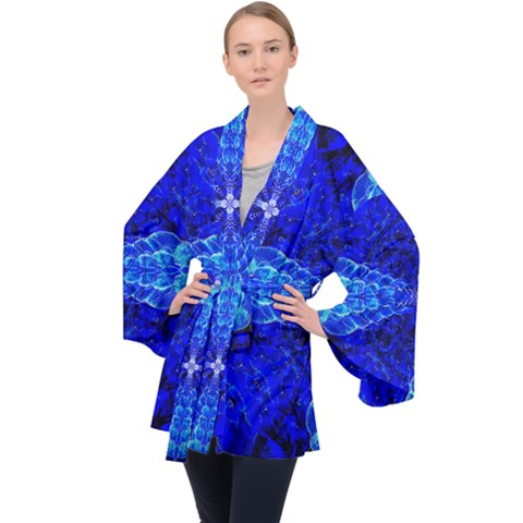 Deep Blue | Velour Kimono | Mid-Length